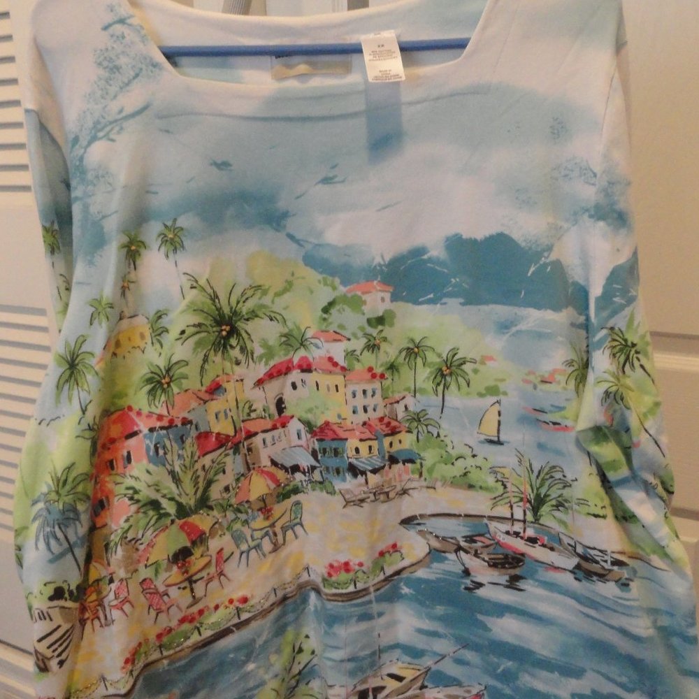 Alfred Dunner Beautiful Island Scene top